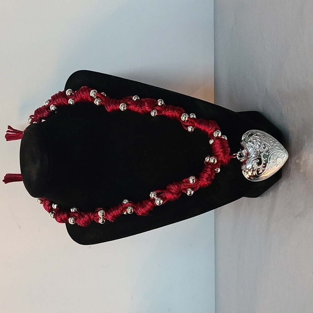 Crimson Red Braided Heart ❤️ Necklace